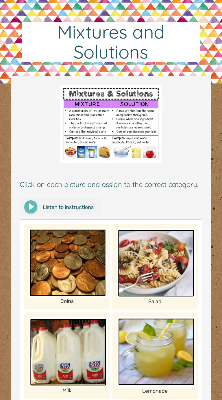 Mixtures and Solutions | Interactive Worksheet by ROSA FLANDERS | Wizer.me