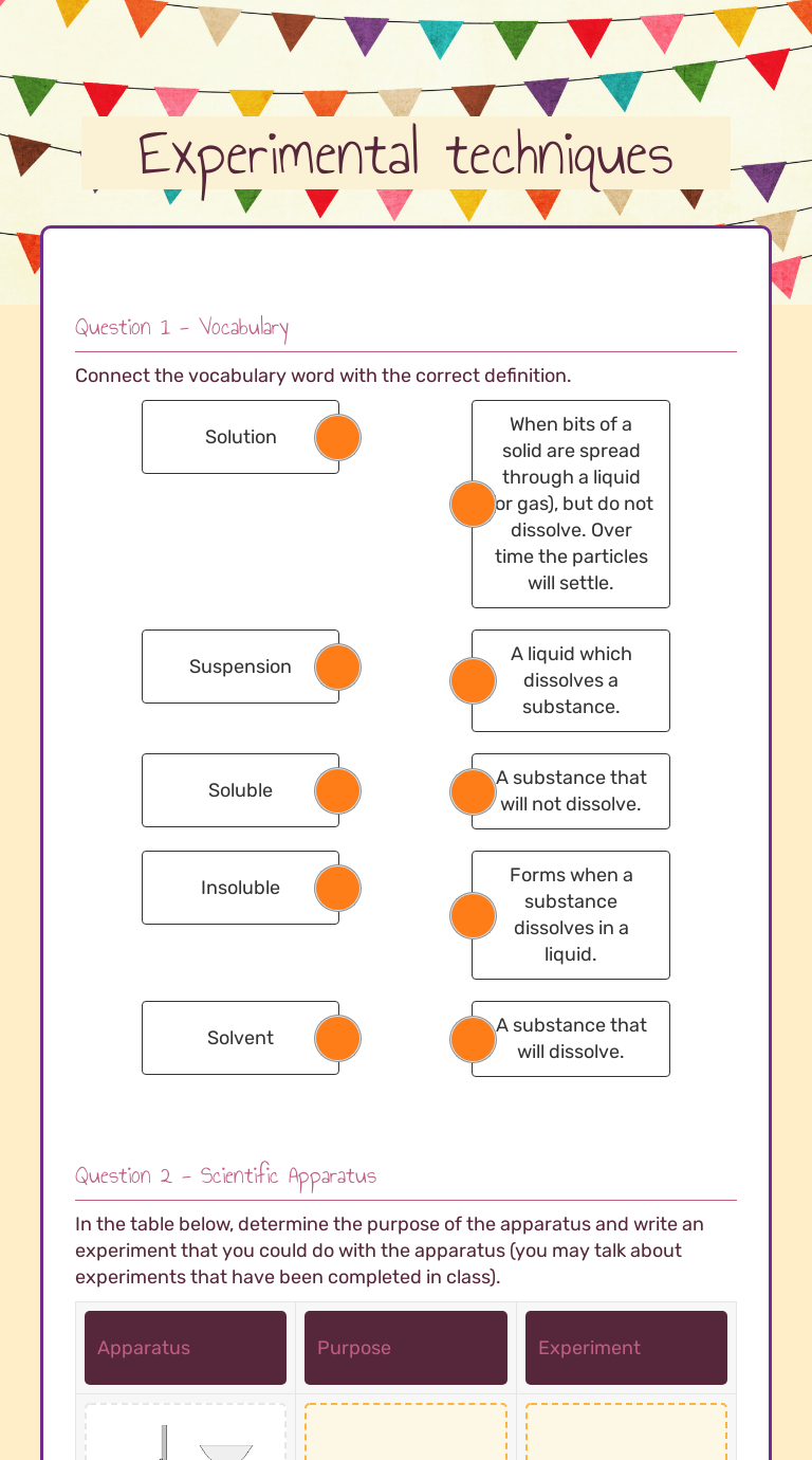 Experimental techniques worksheet preview image