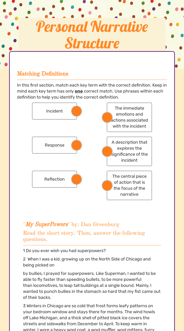 Personal Narrative Structure worksheet preview image