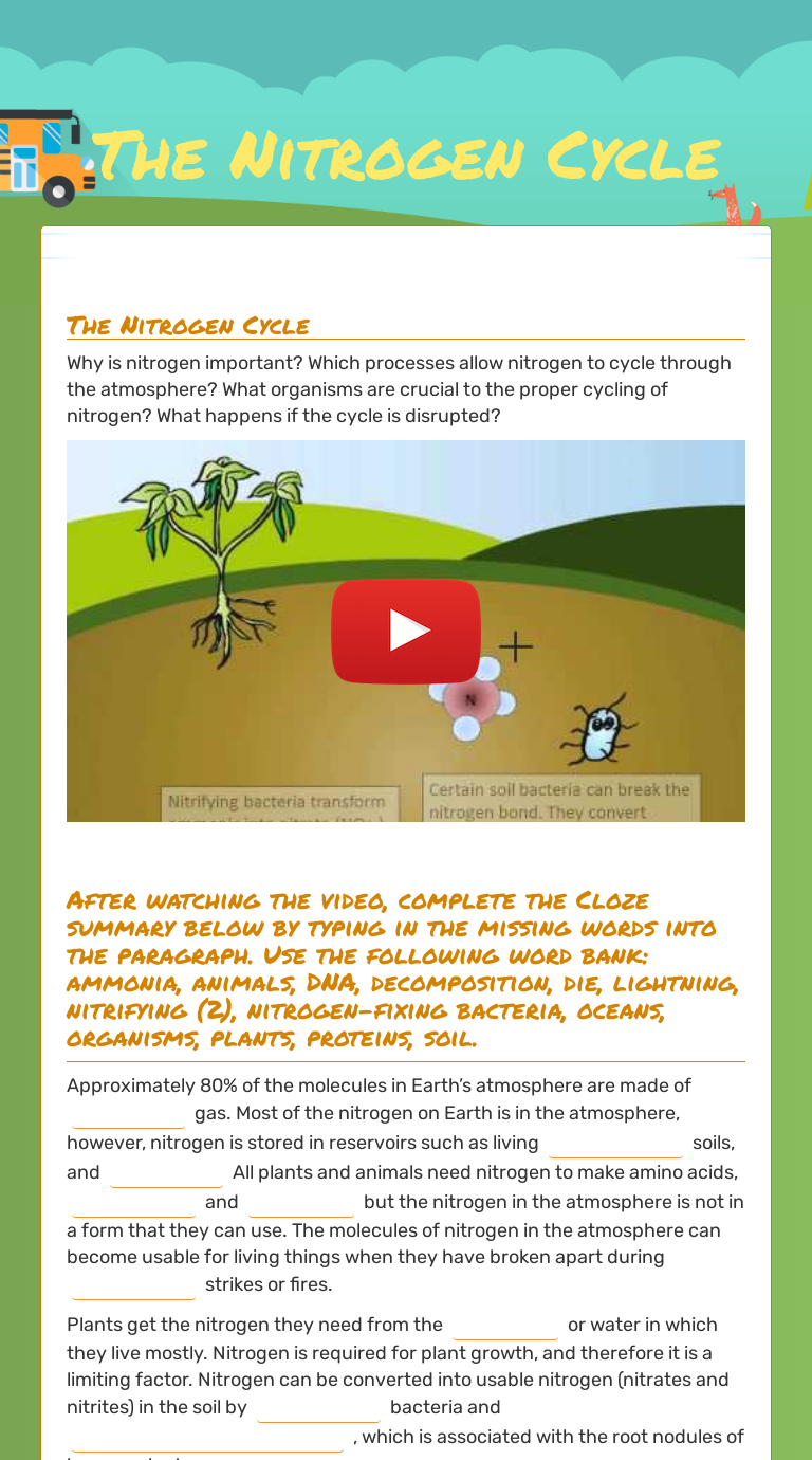 The Nitrogen Cycle | Interactive Worksheet by Sima Tanner | Wizer.me