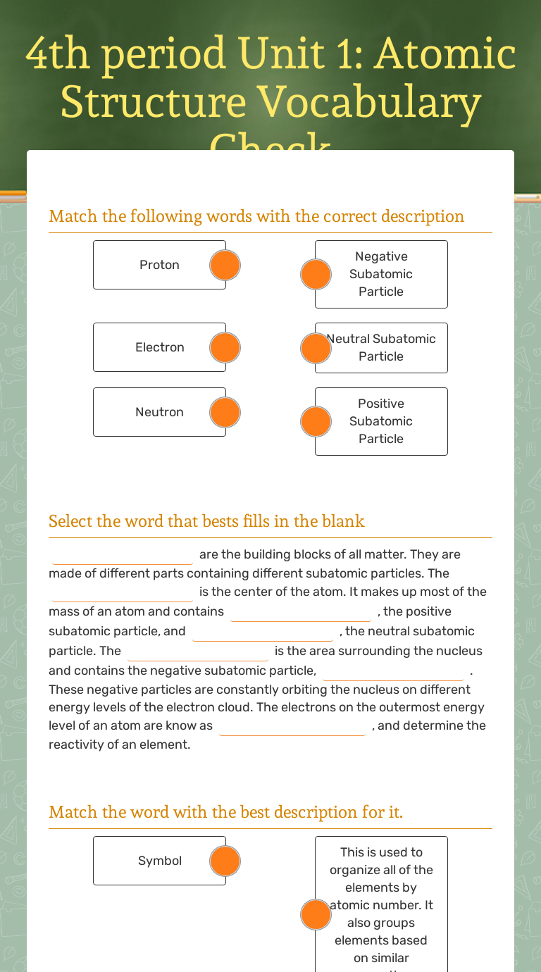 4th period Unit 1 Atomic Structure Vocabulary Check Interactive