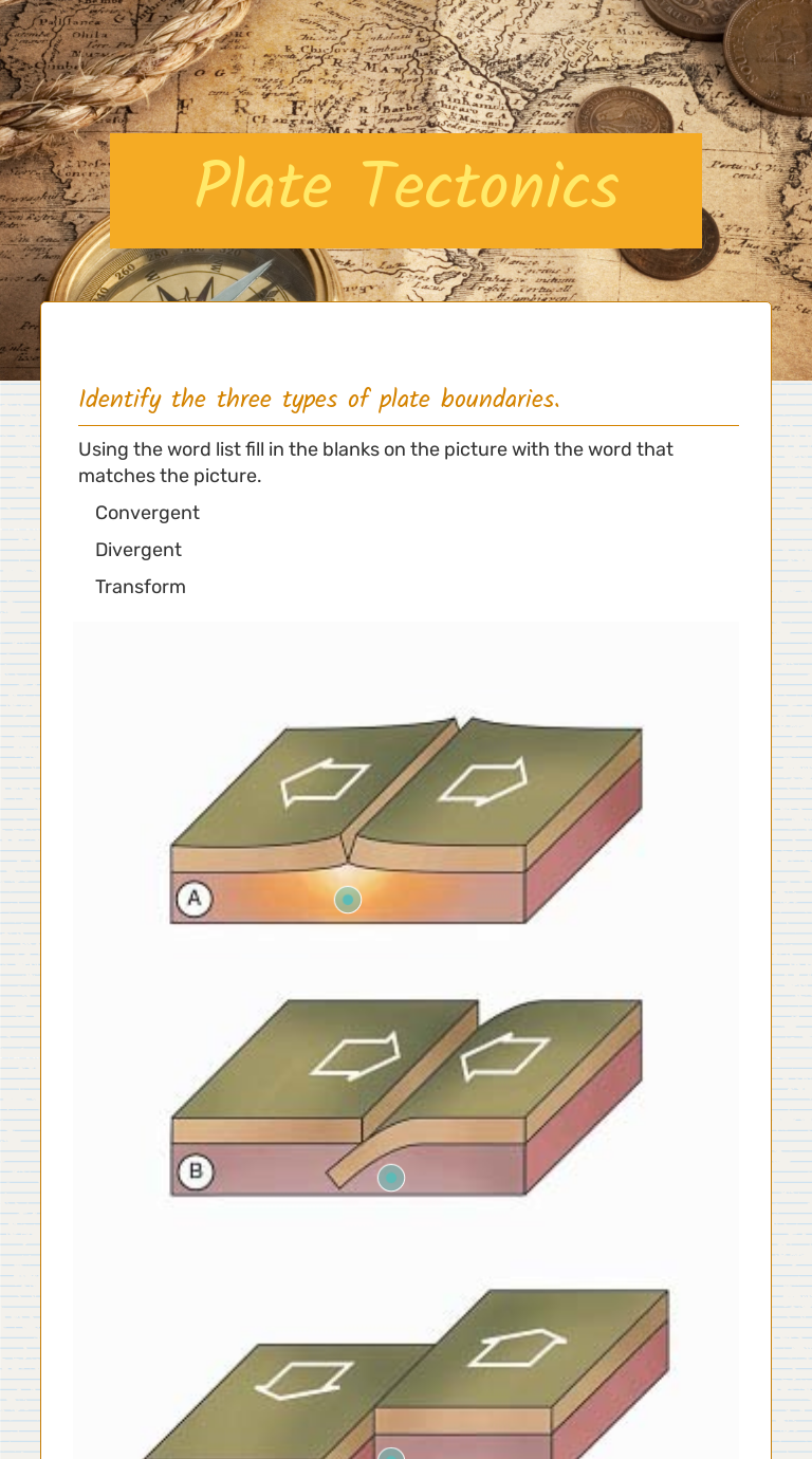 Plate Tectonics  Interactive Worksheet  Wizer.me Regarding Plate Boundary Worksheet Answers