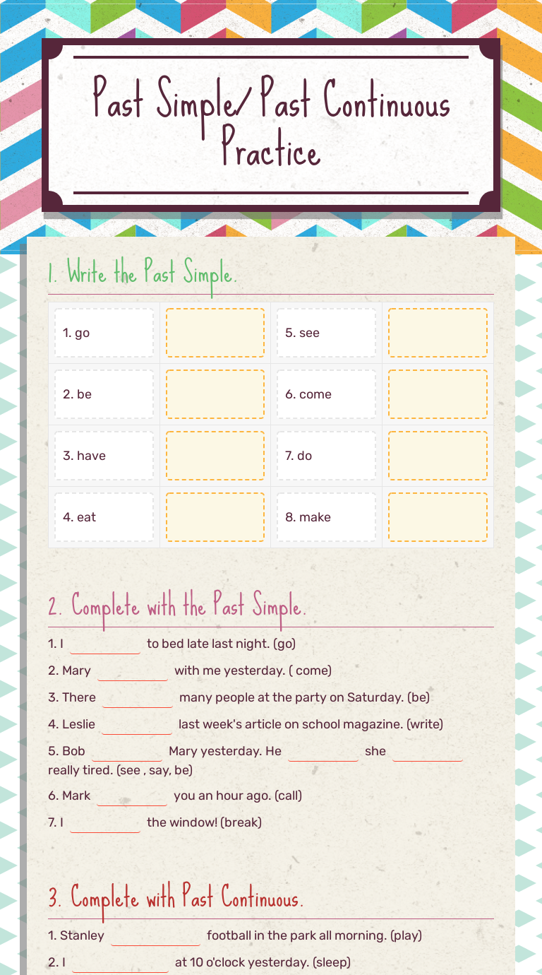 Past Simple/ Past Continuous
Practice worksheet preview image