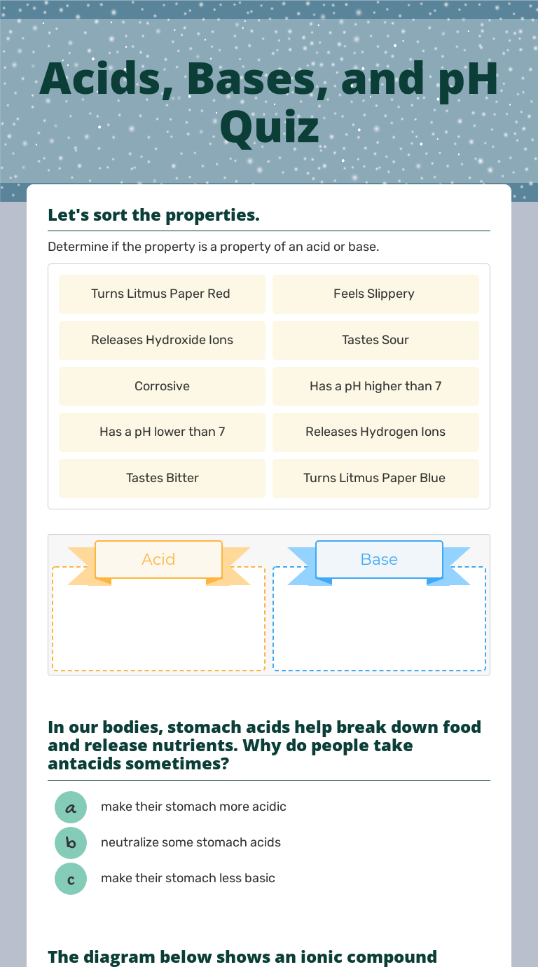 Acids, Bases, And PH Quiz | Interactive Worksheet By MaryAnn Holderman ...