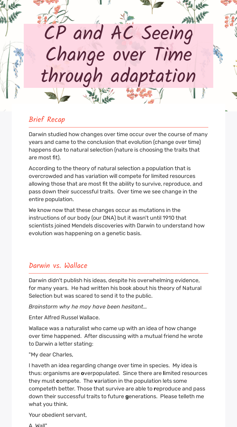 CP and AC Seeing Change over Time through adaptation worksheet preview image