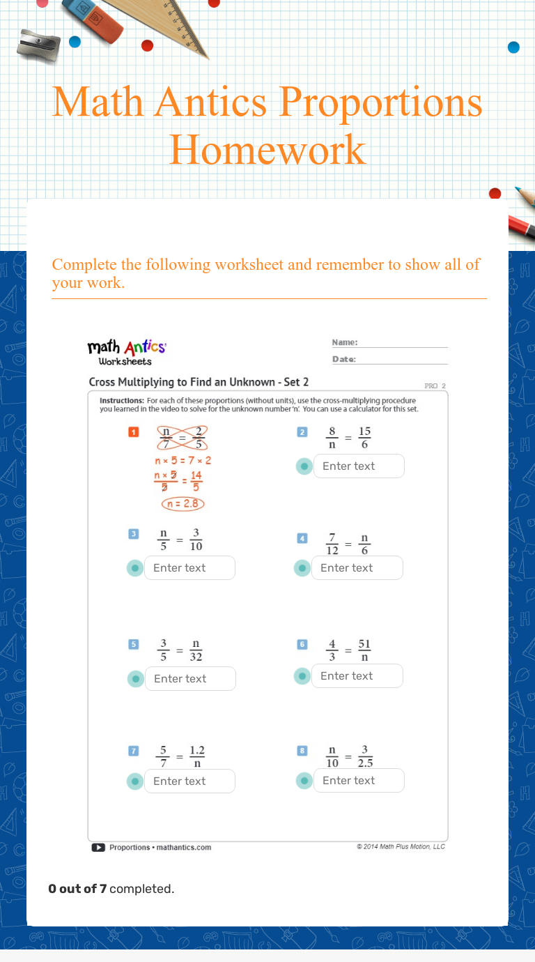 math antics proportions homework interactive worksheet by laura banks wizer me