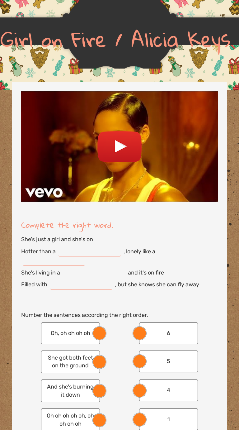 Girl on Fire / Alicia Keys worksheet preview image