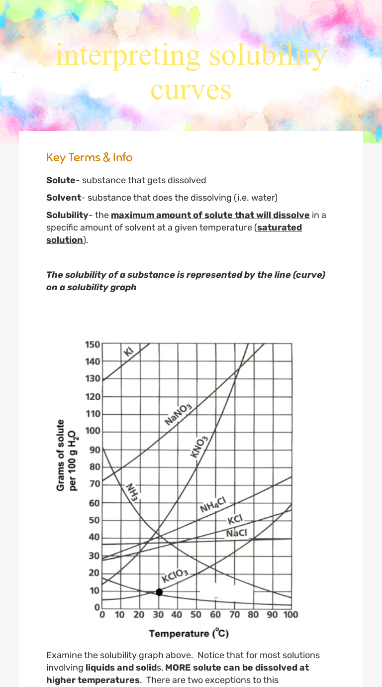Chemistry Solubility Curves Worksheet Answers Chemistry Solubility Curves Worksheet Answers