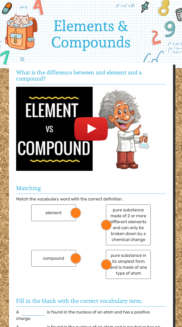Elements & Compounds | Interactive Worksheet by Amaris Wise | Wizer.me