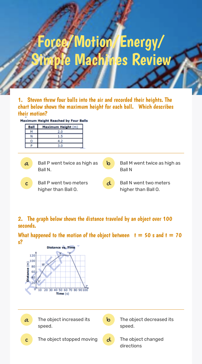 Simple Machines Review Worksheet Answer Key