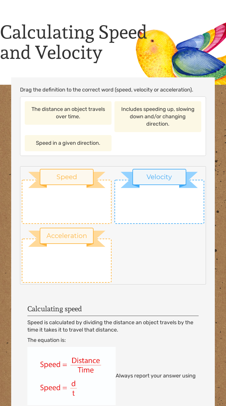 Calculating Speed and Velocity  Interactive Worksheet by Sarah Inside Determining Speed Velocity Worksheet