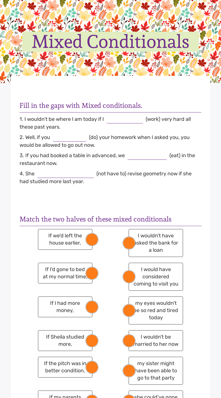 Mixed Conditionals | Interactive Worksheet By Magdalena Majewska | Wizer.me