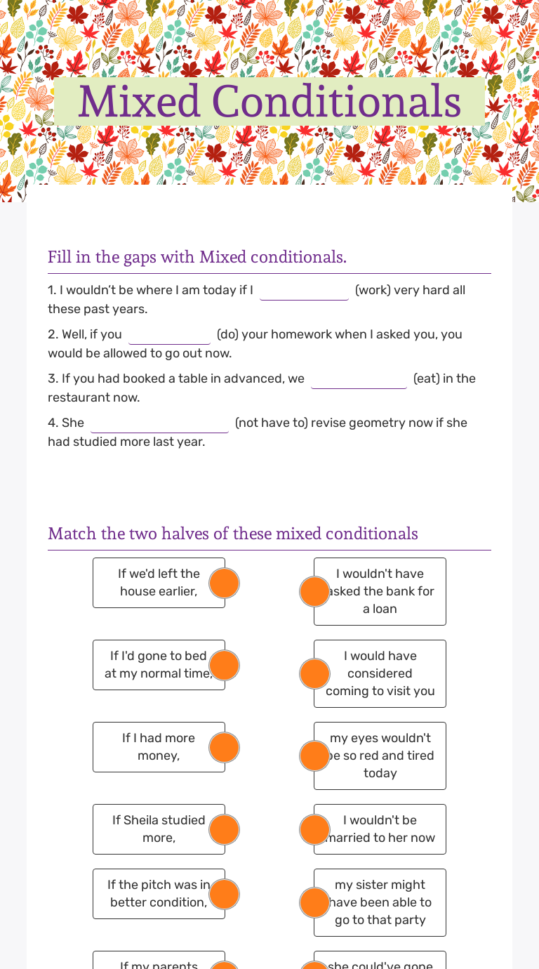 Mixed Conditionals | Interactive Worksheet by Magdalena Majewska | Wizer.me
