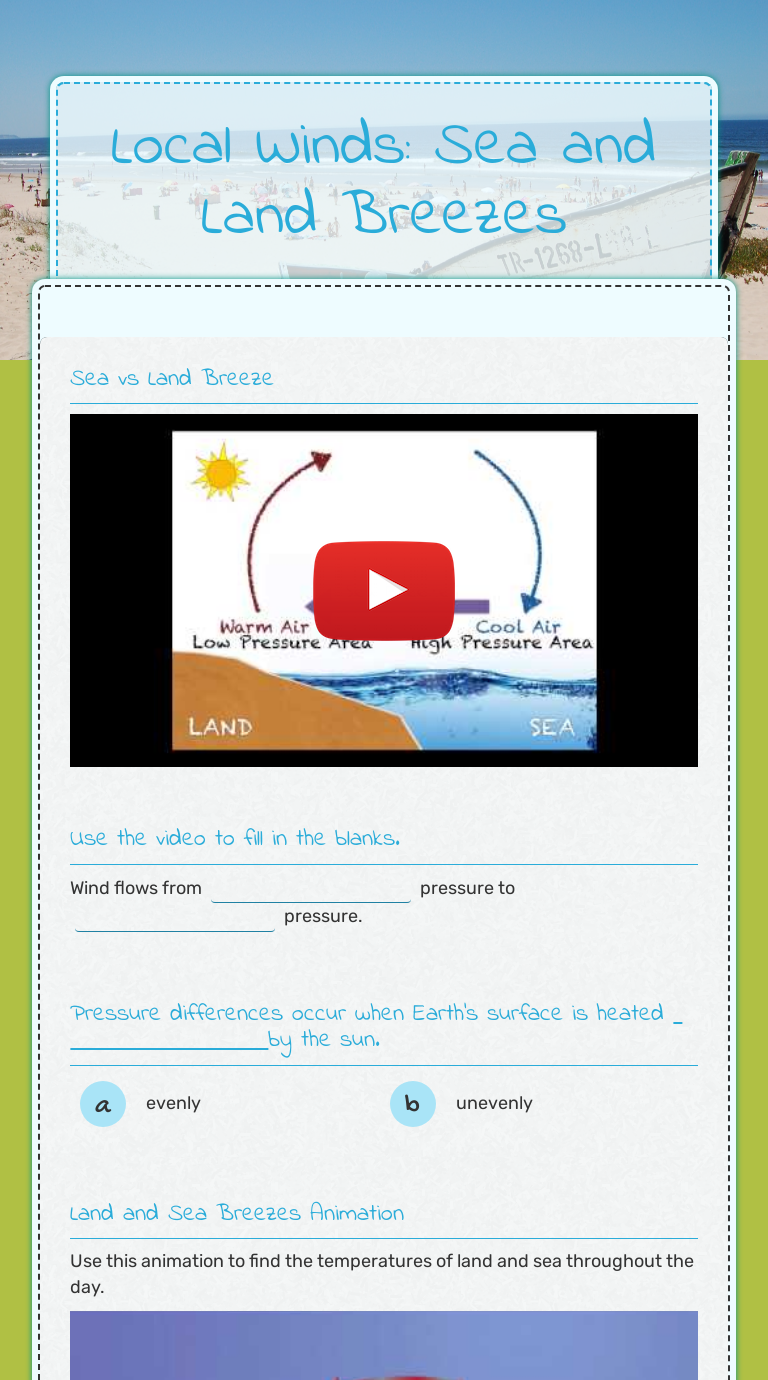Local Winds Sea and Land Breezes Interactive Worksheet by Heather