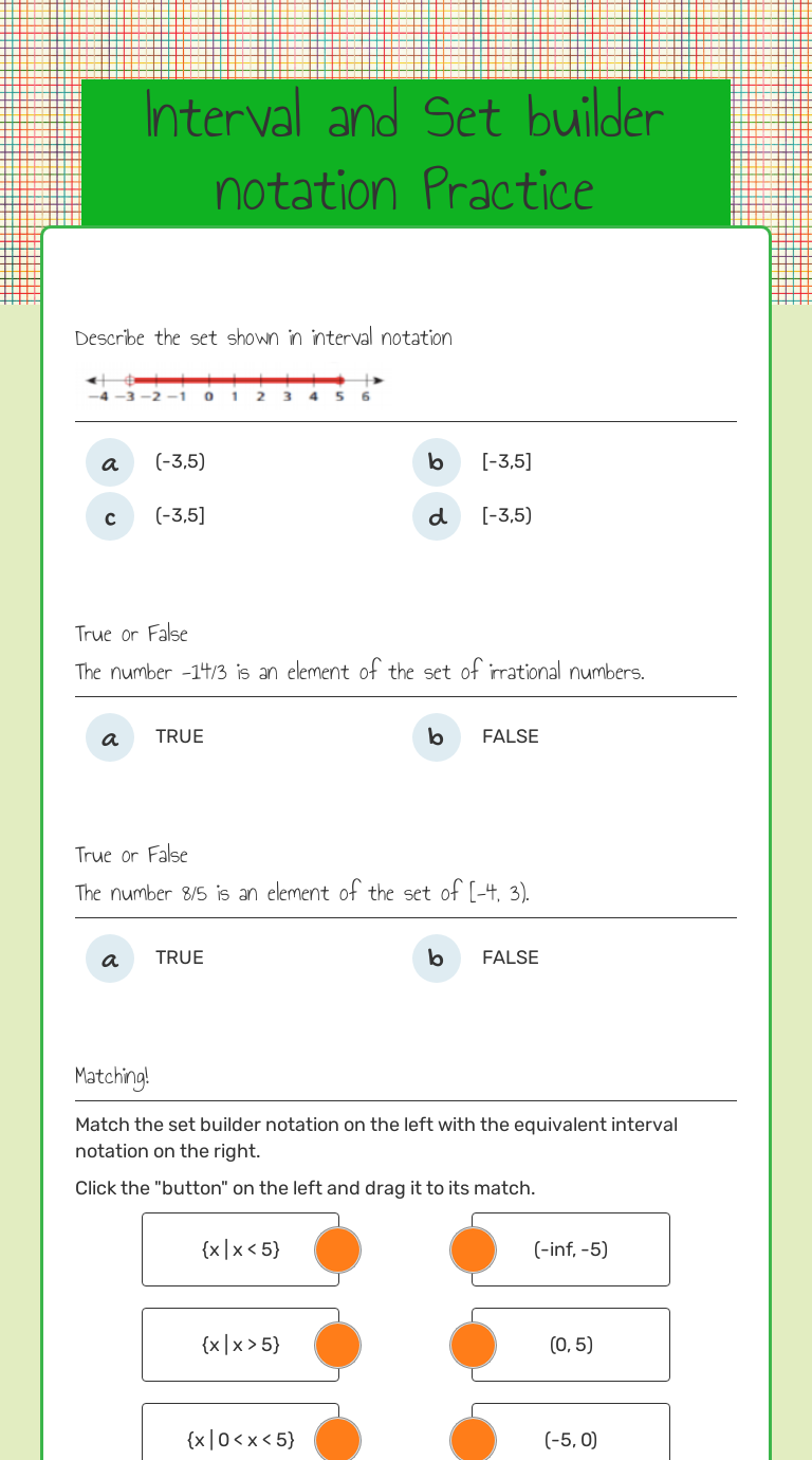 Interactive Worksheets  Wizer.me In Set Builder Notation Worksheet