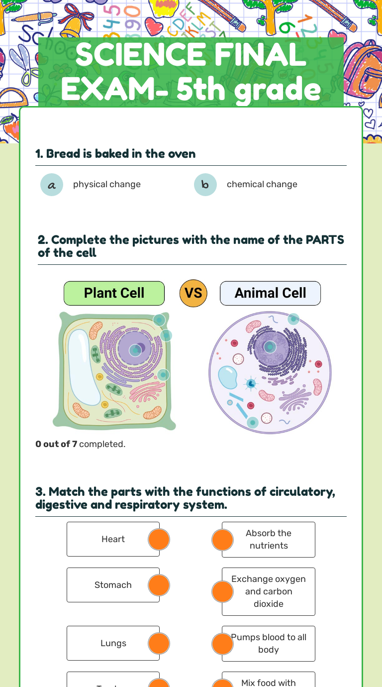 SCIENCE FINAL EXAM- 5th grade | Interactive Worksheet by Ailyn Duarte ...