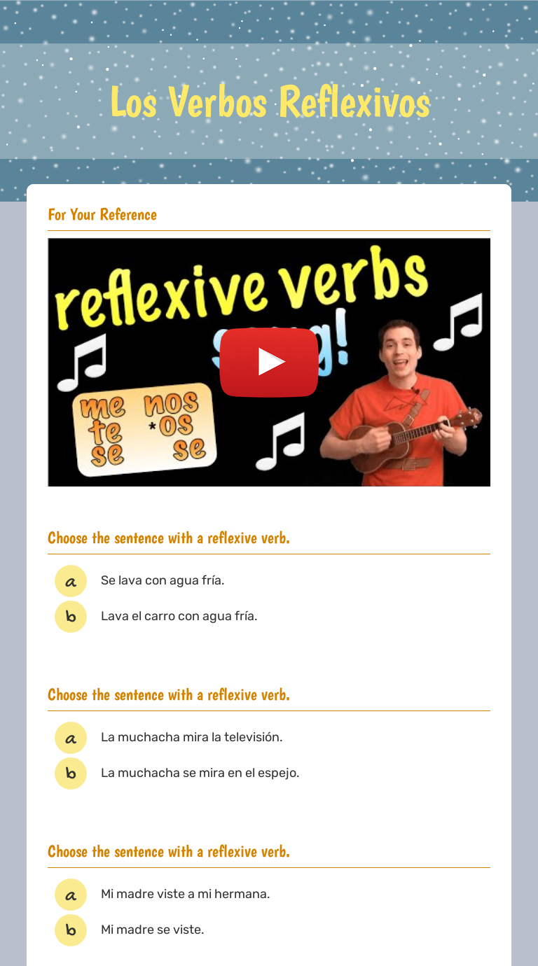 Los Verbos Reflexivos | Interactive Worksheet By Ivette Mata | Wizer.me