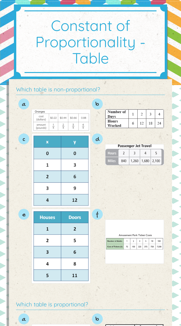 Constant Of Proportionality - Table | Interactive Worksheet By Laurie ...