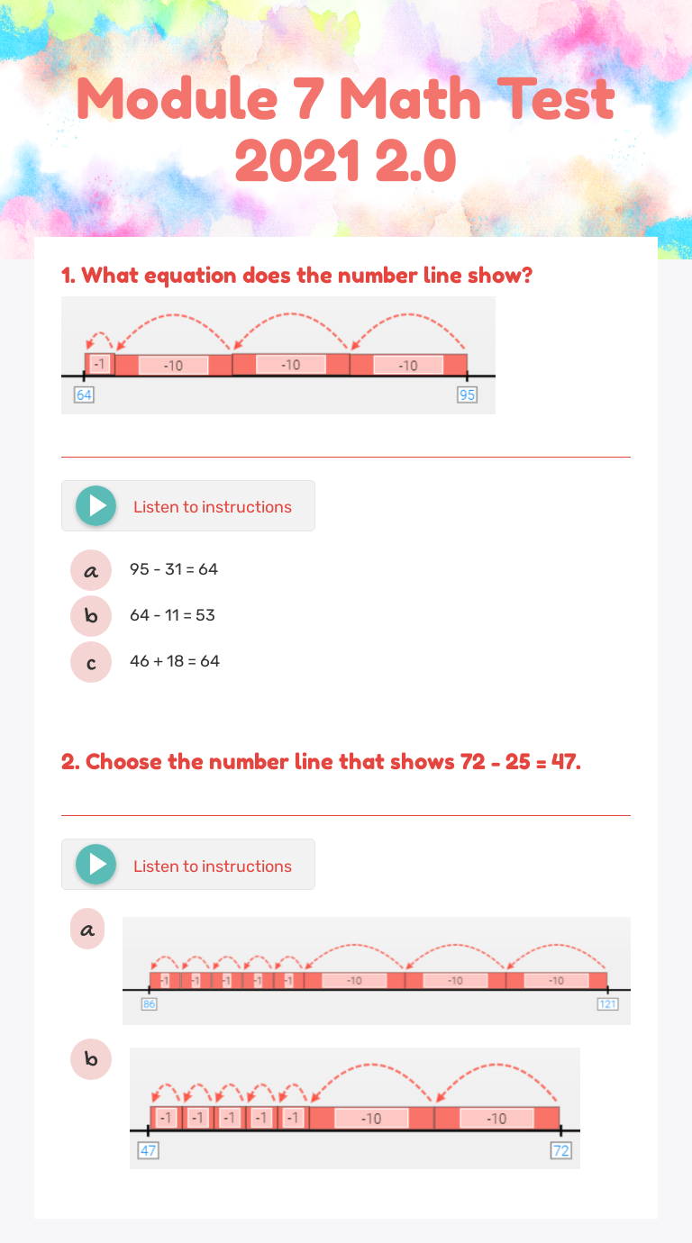 Module 7 Math Test 2021 2.0 Grade 2 worksheet preview