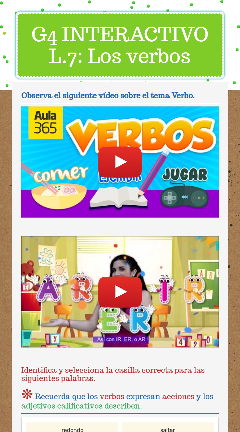 G4 INTERACTIVO L.7: Los verbos worksheet preview image
