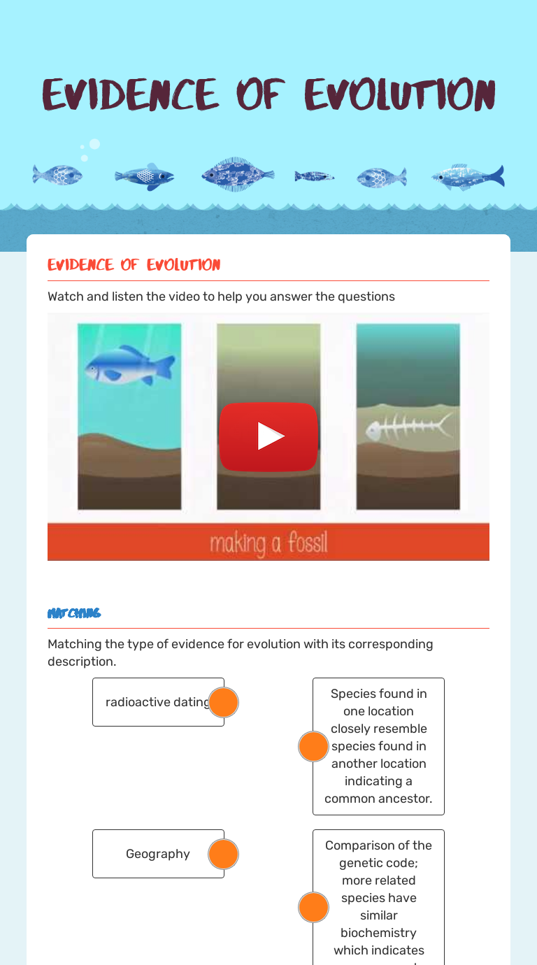 Evidence of evolution  Interactive Worksheet by Katherine Pertaining To Evidence For Evolution Worksheet