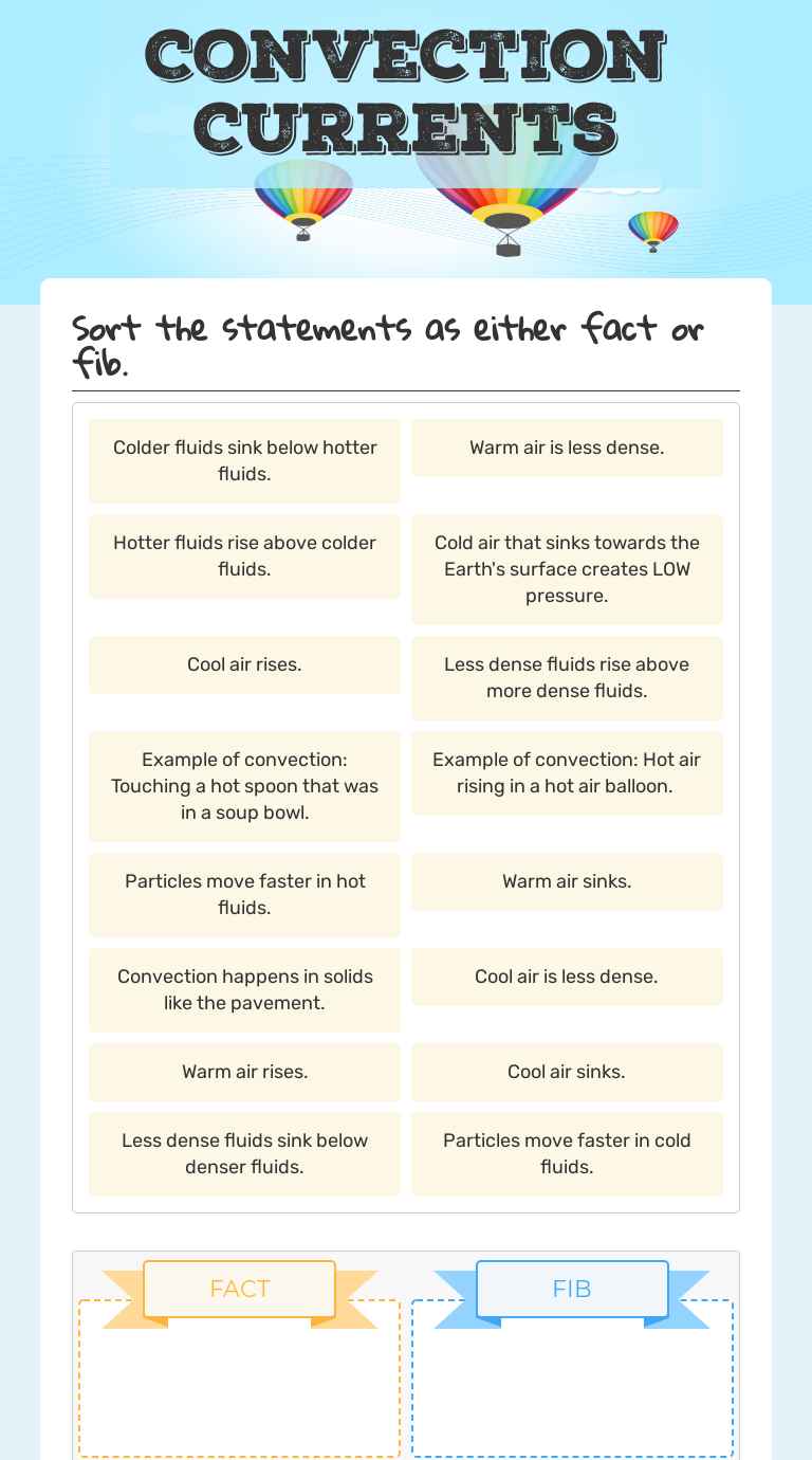 Convection Currents worksheet preview image