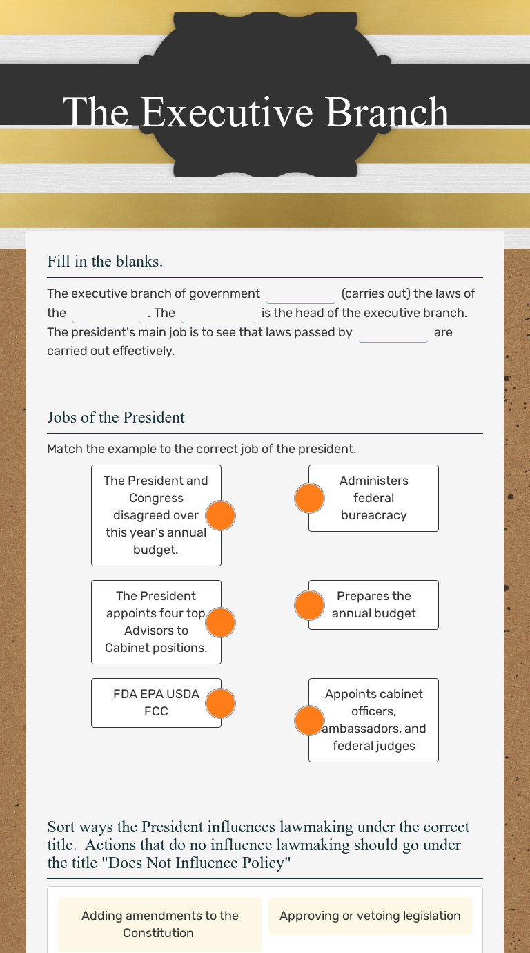 The Executive Branch  Interactive Worksheet by Caitlin Quincy For The Executive Branch Worksheet