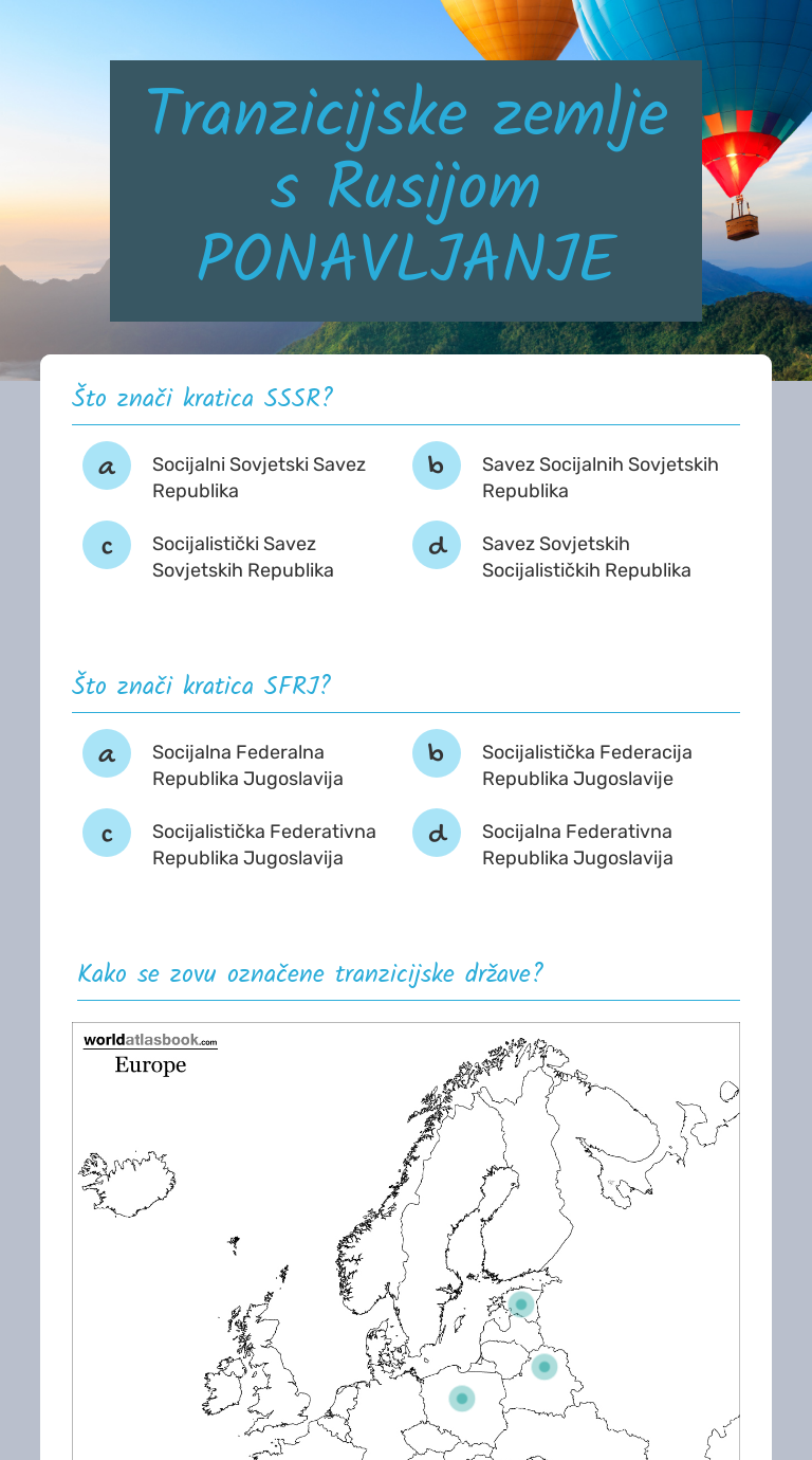 Tranzicijske Zemlje S Rusijom Ponavljanje Interactive Worksheet By Ribana Umicevic Wizer Me