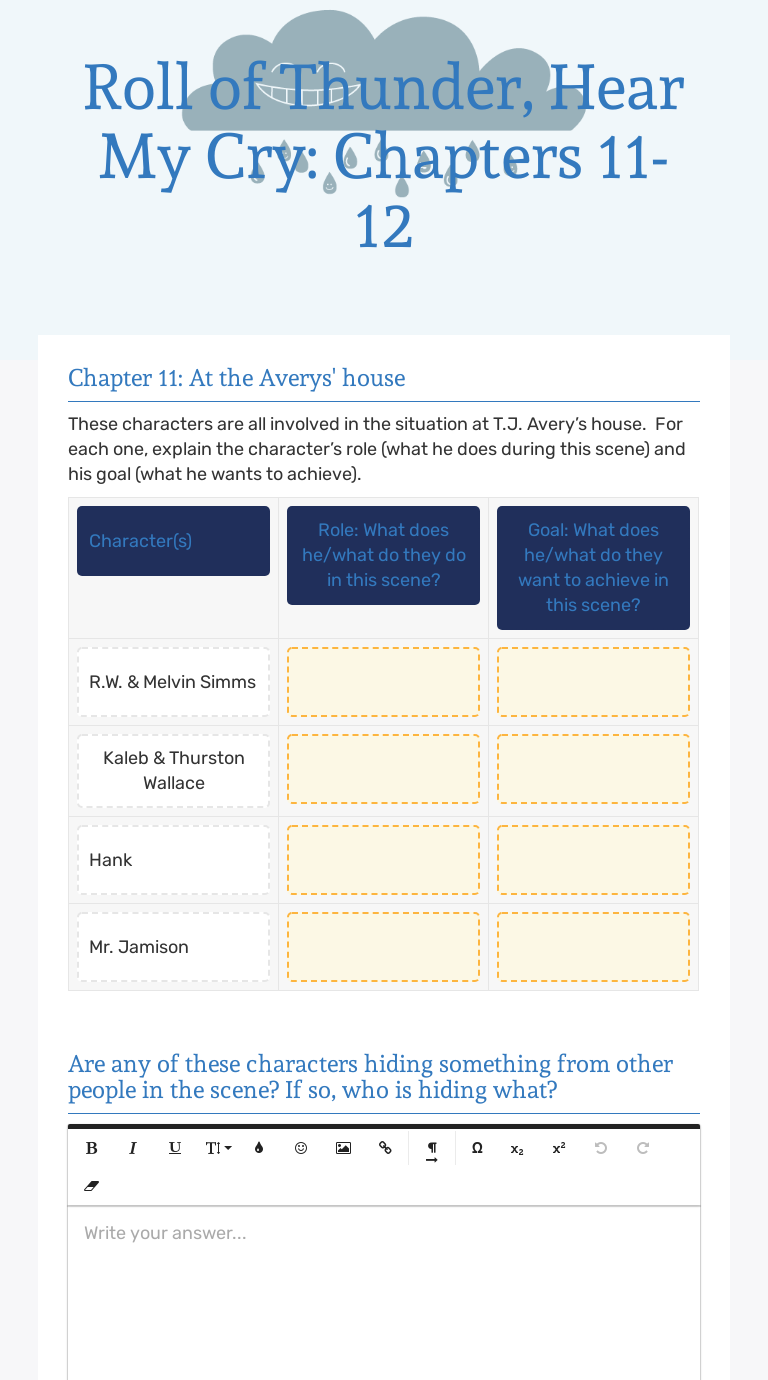 Roll of Thunder, 
  Hear My Cry:  Chapters 11-12 Grade 7 worksheet preview
