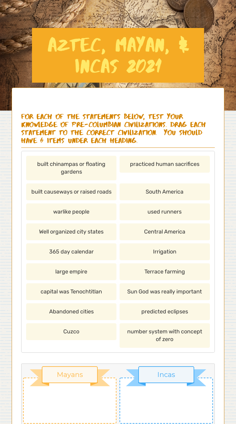 Aztec, Mayan, & Incas 2022 worksheet preview image