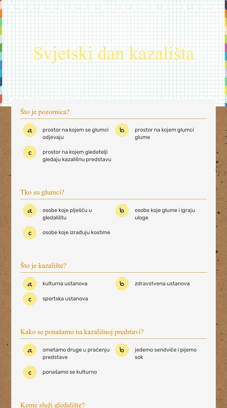 Svjetski dan kazališta worksheet preview image