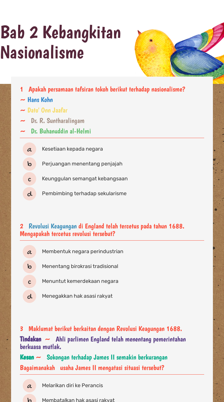 Bab 2 Kebangkitan Nasionalisme  Interactive Worksheet by G Lin 