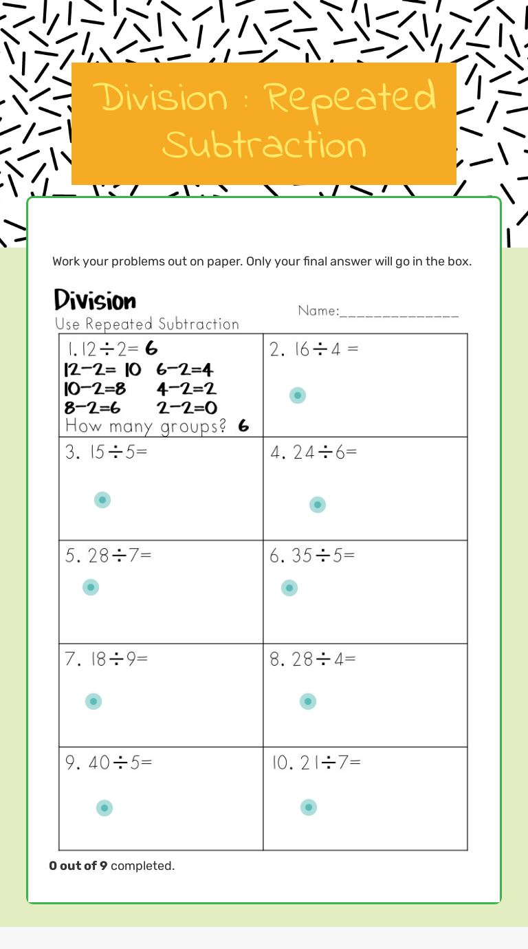 division repeated subtraction interactive worksheet by samantha mouser wizer me