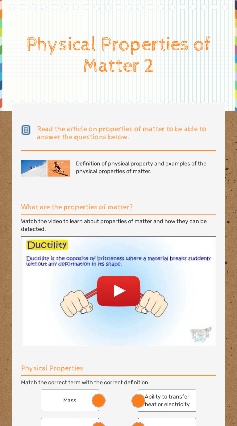 Physical Properties of Matter 25  Interactive Worksheet by Lindsey Intended For Physical Properties Of Matter Worksheet