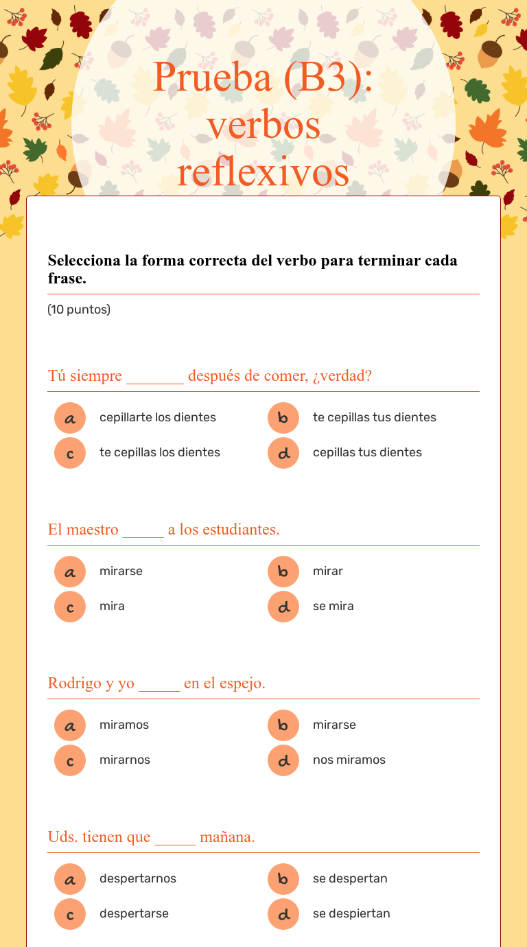 Prueba B3 Verbos Reflexivos Interactive Worksheet By Susanne Asral Wizerme 5216