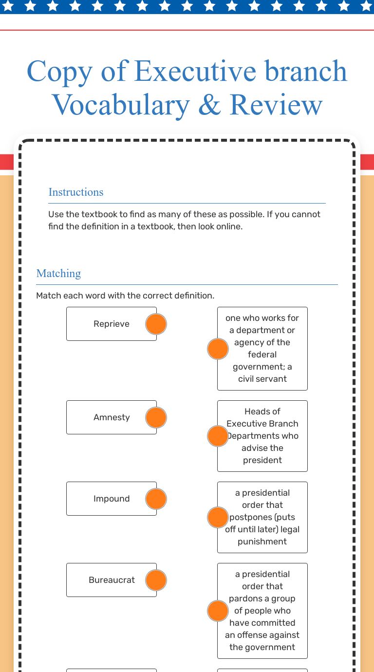 Copy of Executive branch Vocabulary & Review  Interactive Throughout The Executive Branch Worksheet