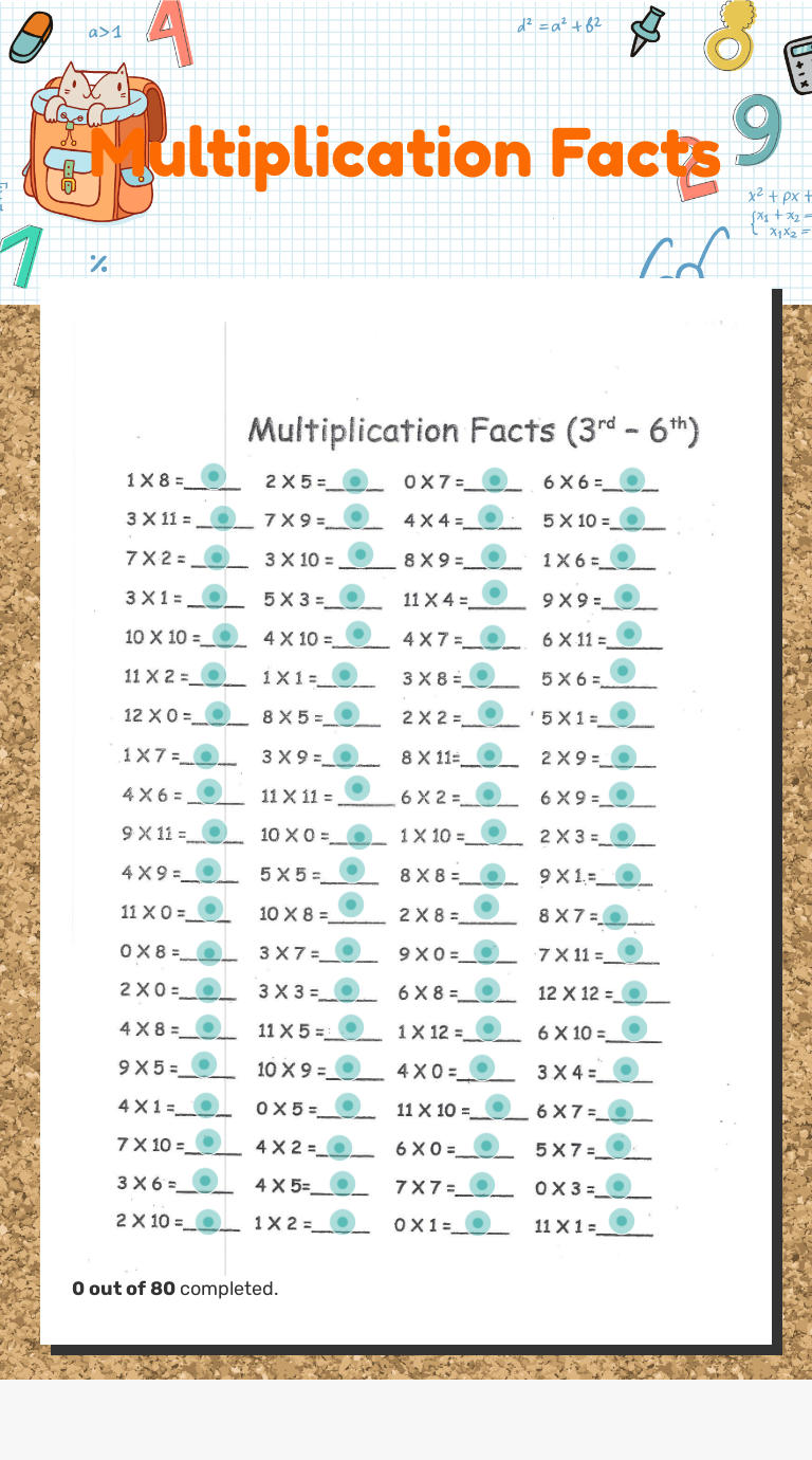 Multiplication Facts worksheet preview image