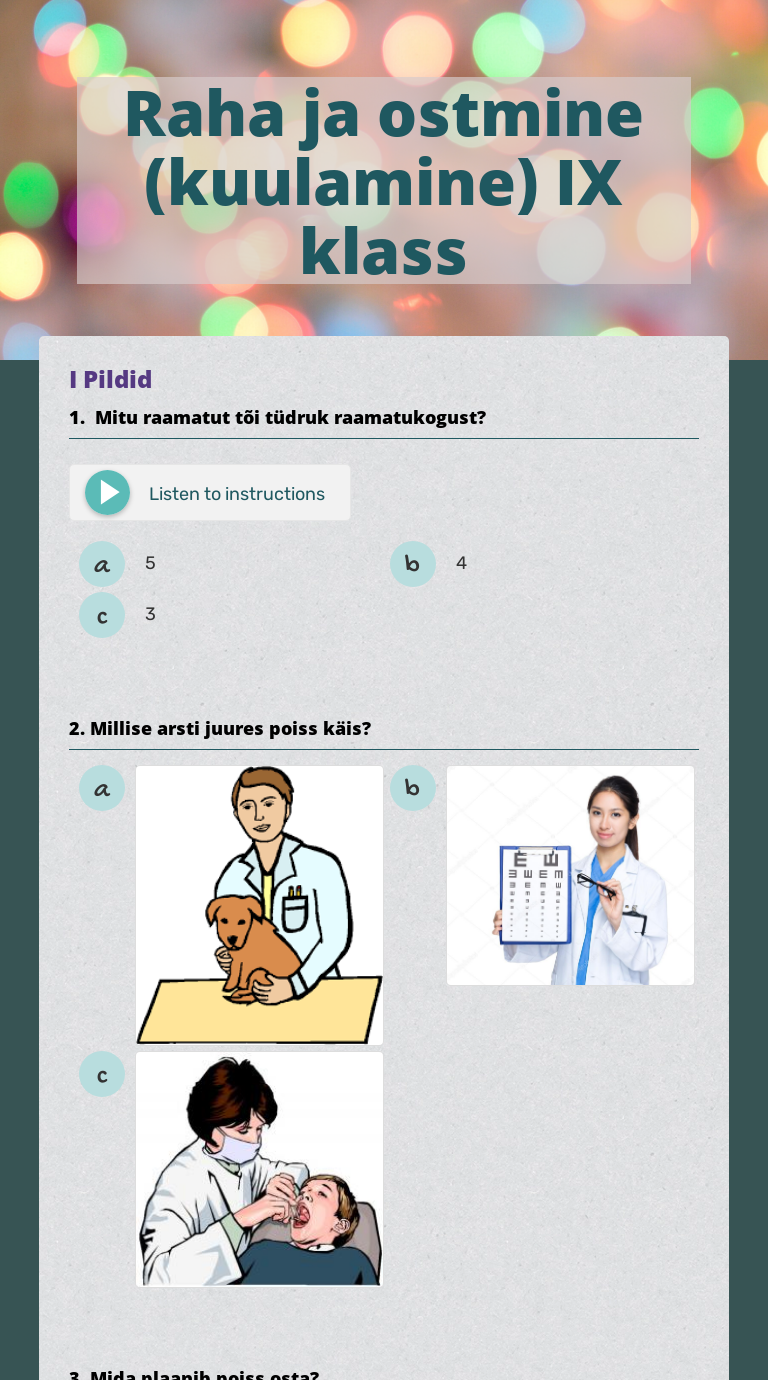 Raha ja ostmine (kuulamine) IX klass Grade 9 worksheet preview