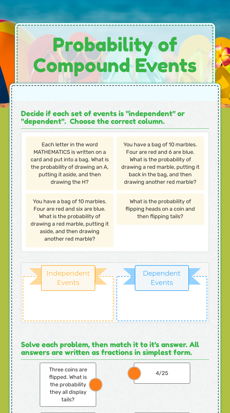 Compound Events Probability Worksheet - Printable Calendars AT A GLANCE