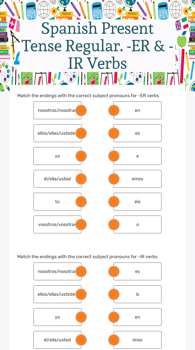 Spanish Present Tense Regular. -ER & -IR Verbs | Interactive Worksheet ...
