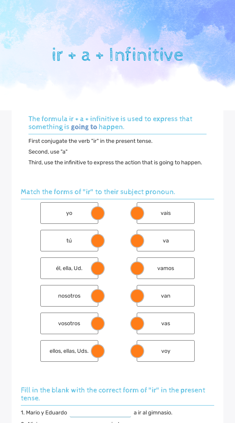 Ir + A + Infinitive Worksheet