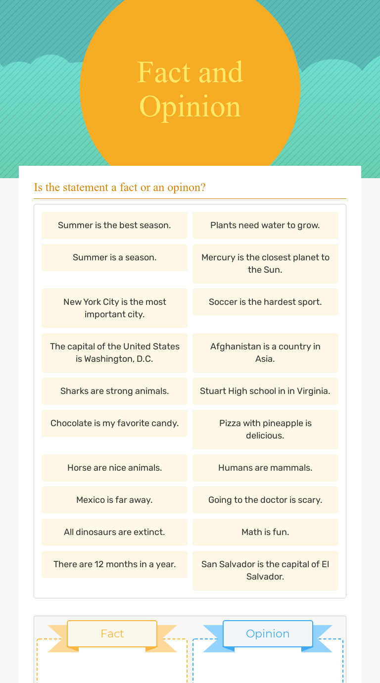 Fact and Opinion worksheet preview