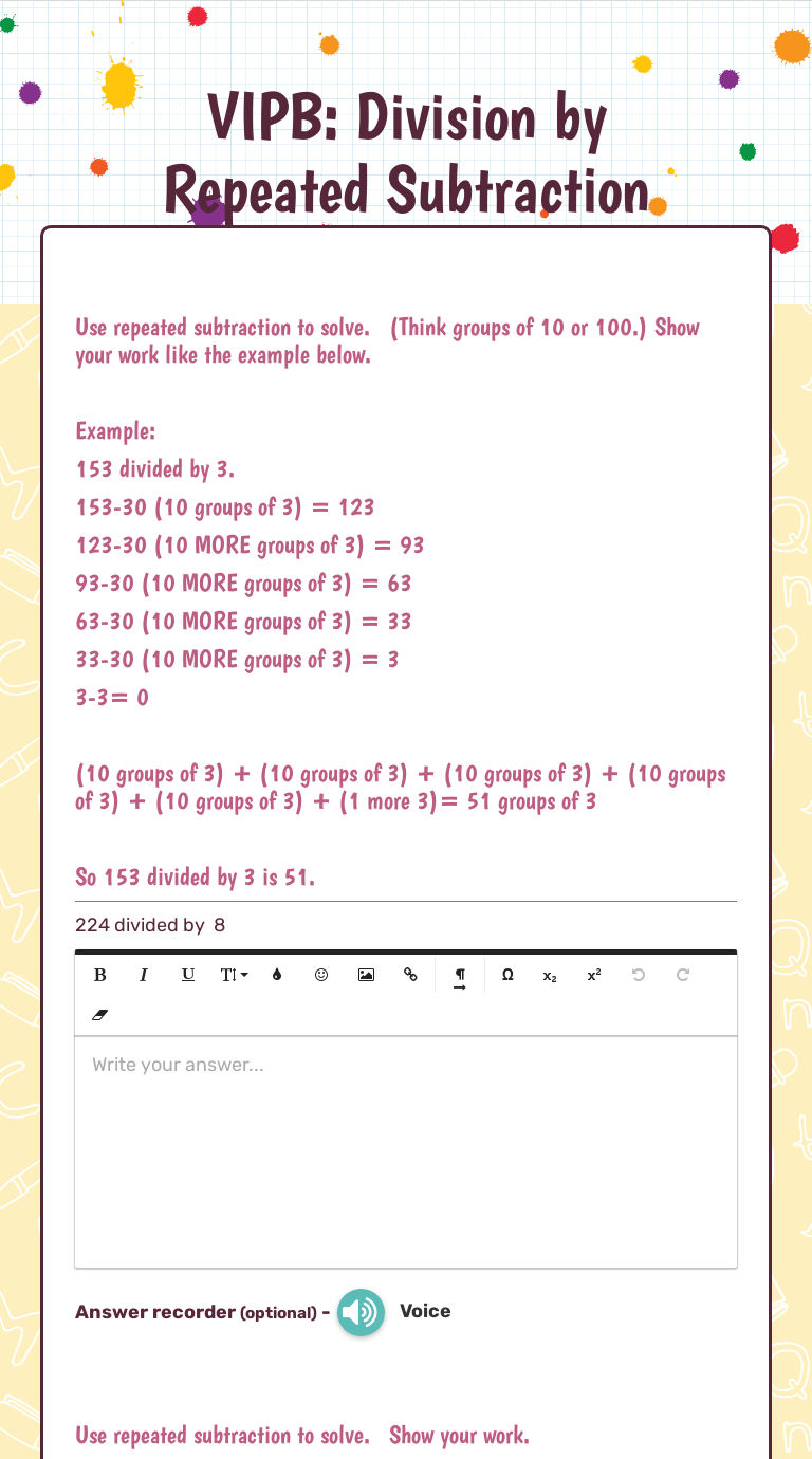vipb division by repeated subtraction interactive worksheet by tyra church wizer me