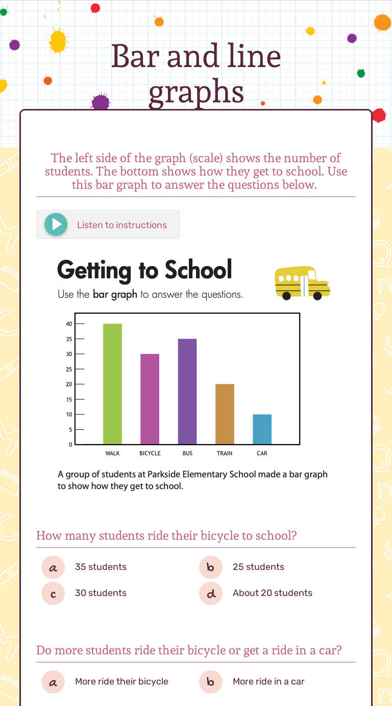 Bar and line graphs | Interactive Worksheet by Abiha Sarfraz | Wizer.me