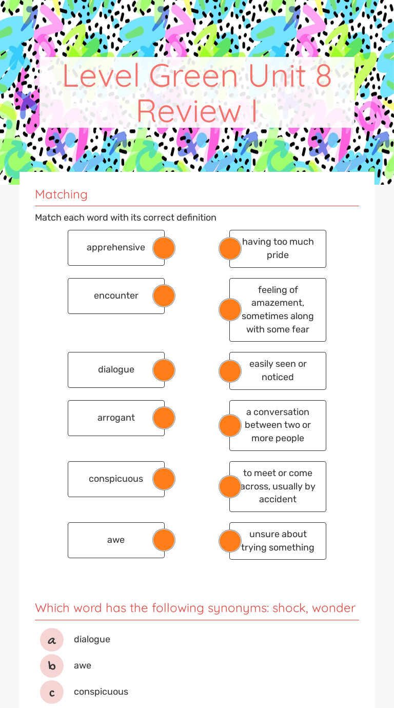 Level Green Unit 8 Review I Grade 6 worksheet preview