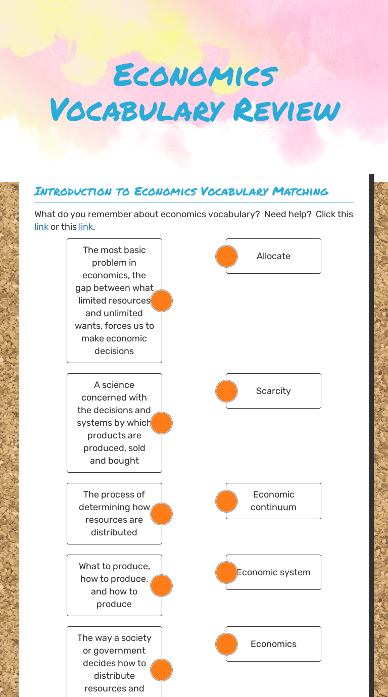 Economics Vocabulary Review Grade 7 worksheet preview