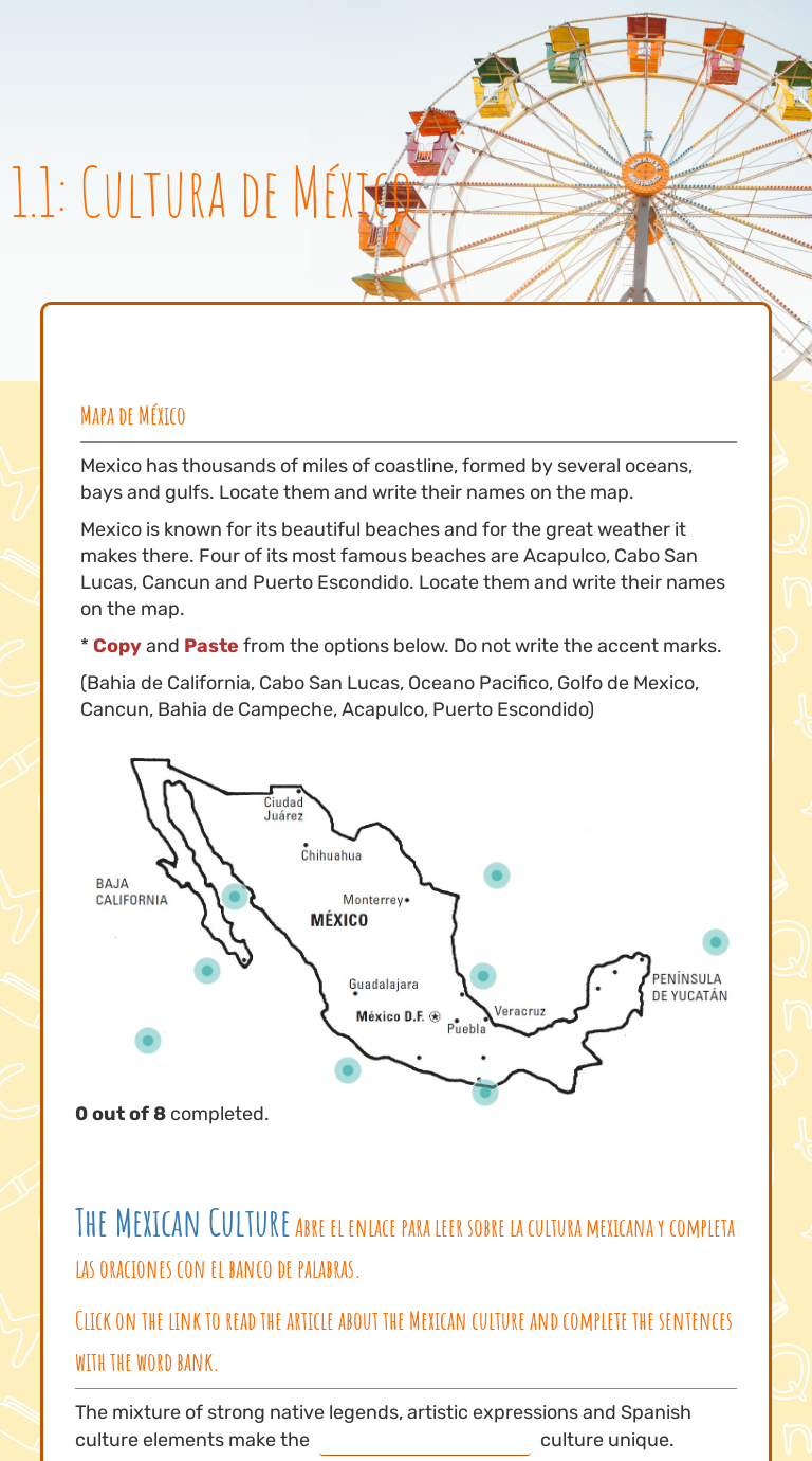 1 1 Cultura De Mexico Interactive Worksheet By Pamela Rivera Wizer Me