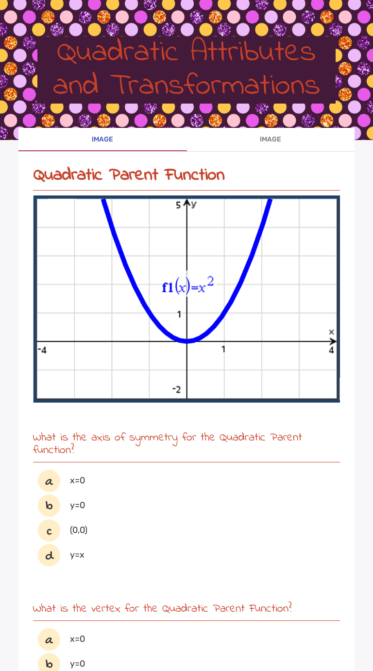 Quadratic Attributes and Transformations  Interactive Worksheet Pertaining To Transformations Of Quadratic Functions Worksheet