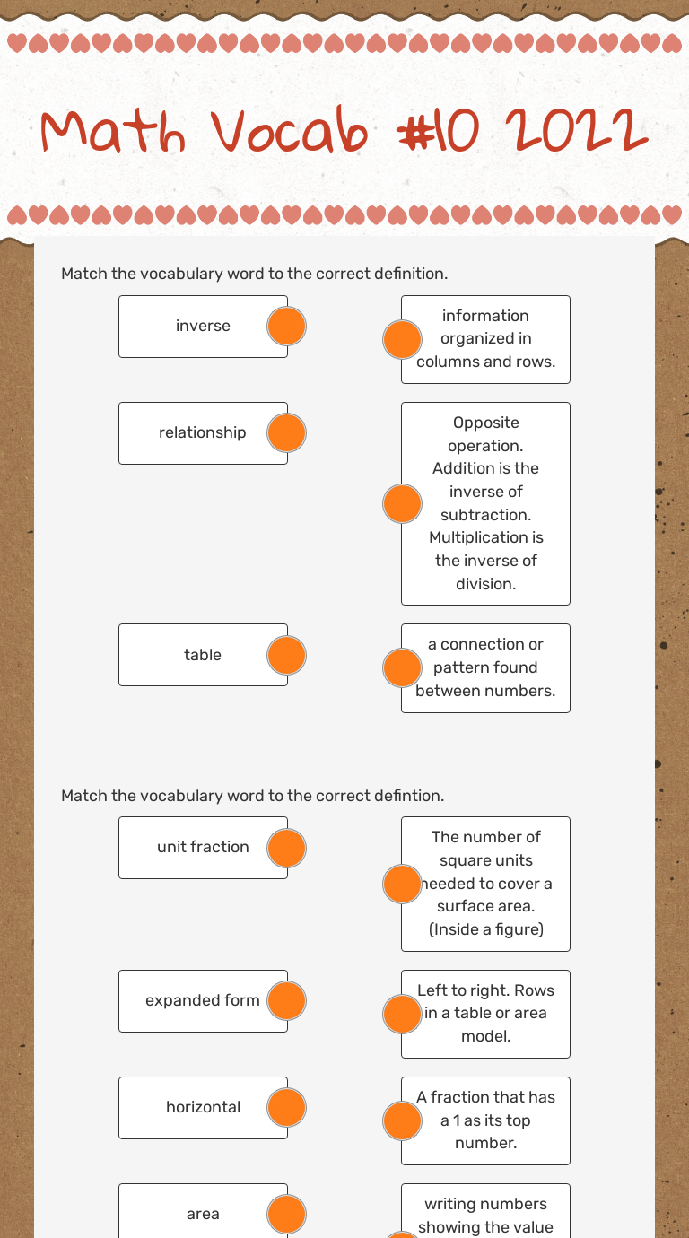 Math Vocab #10 2022 worksheet preview