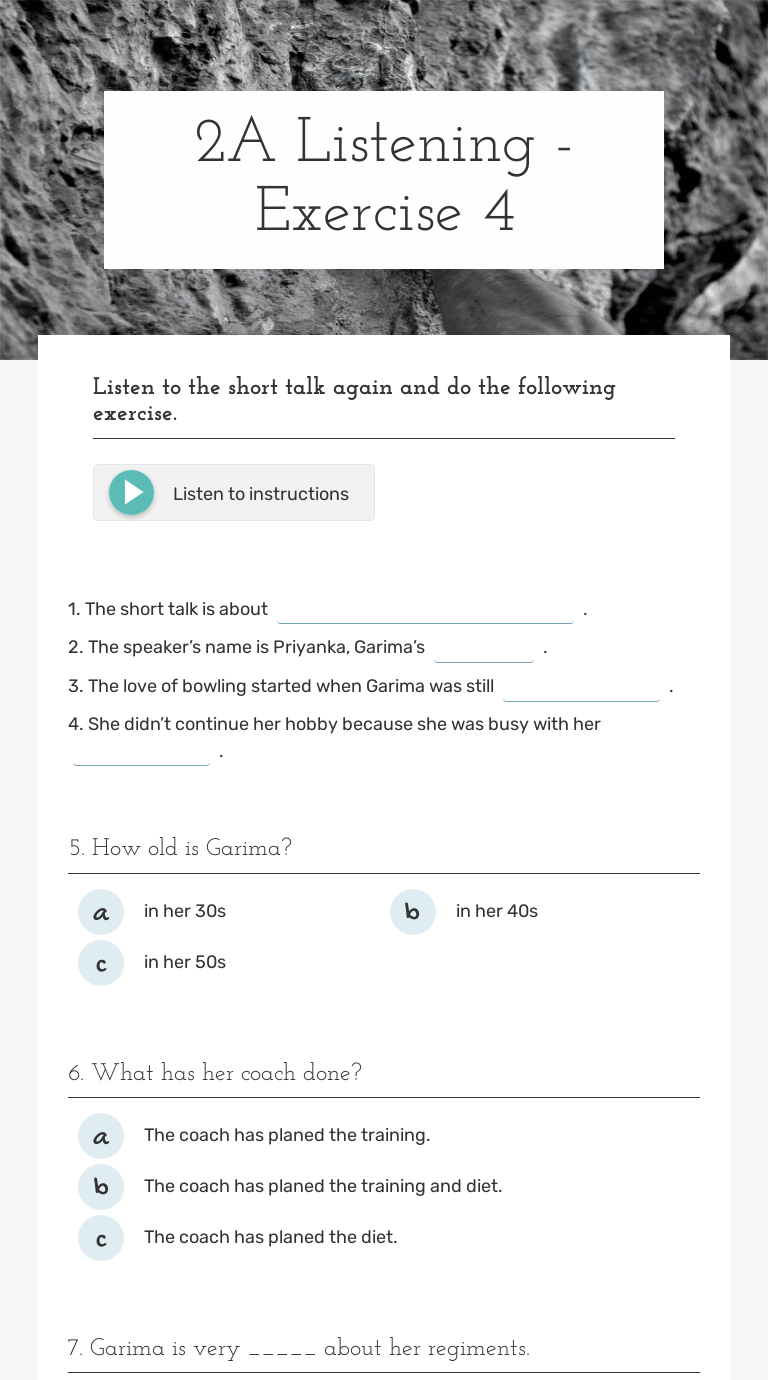 2A Listening - Exercise 4 worksheet preview image